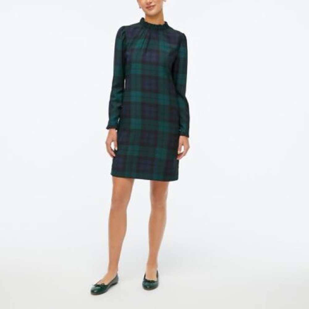 J. Crew Plaid Mini Shift Dress in Green and Black